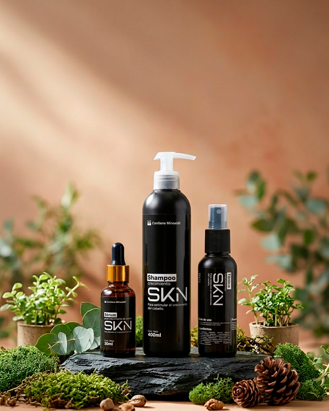SKN — Kit Anticaída + Crecimiento: Shampoo, Tónico y Sérum